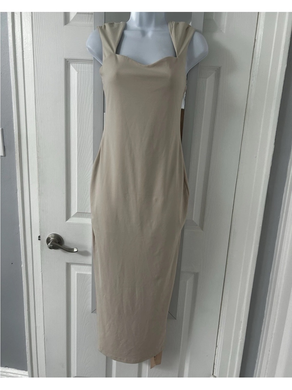 SHEIN Beige Sleeveless Midi Dress with Cowl Neck